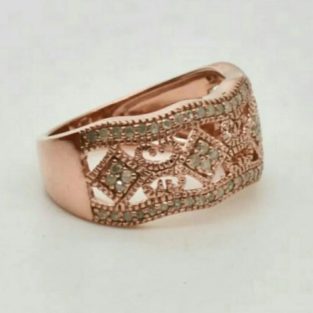 Genuine .5ct Diamond 14k Rose Gold Sterling Silver - Picture 4 of 5